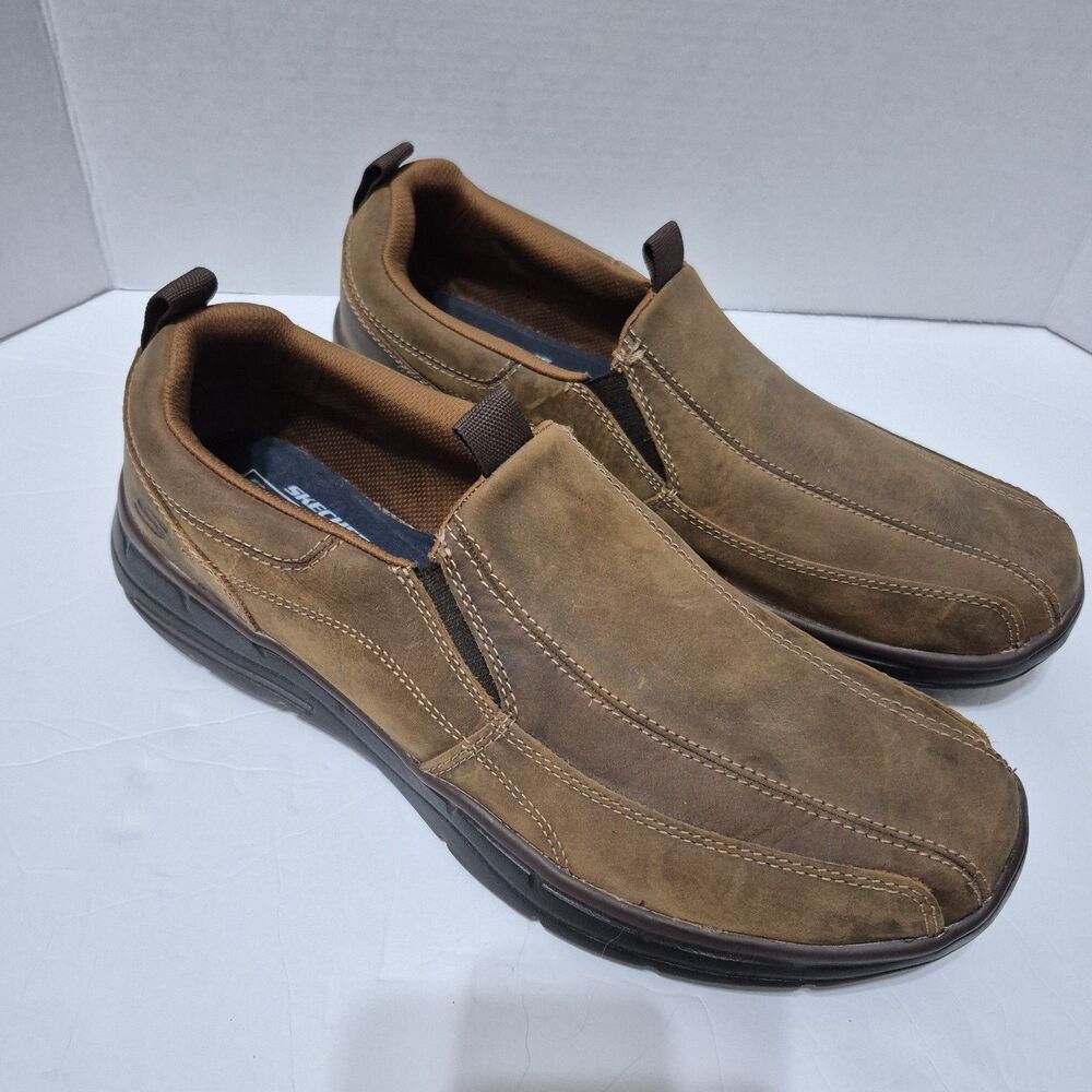 Skechers Relaxed Fit Glides Docklands 64503 Men’s Size 12 Brown Leather Loafers